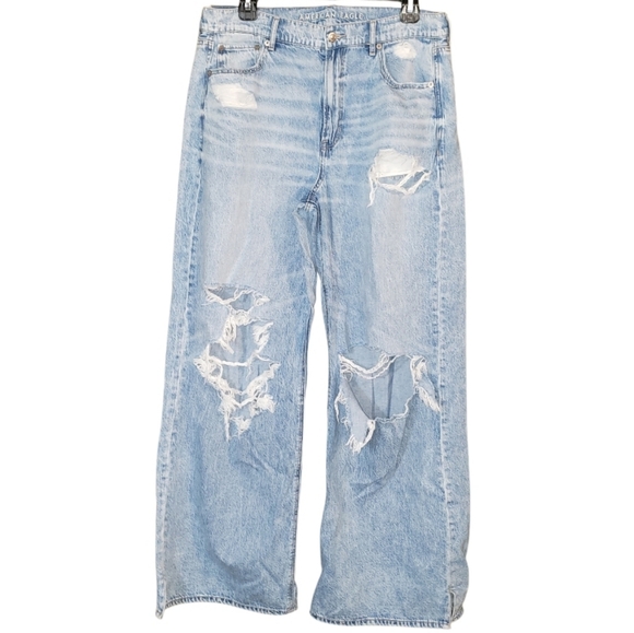 American Eagle Dreamy Drape Super High Waisted Baggy Wide Leg Jeans Size 12 - Picture 4 of 9